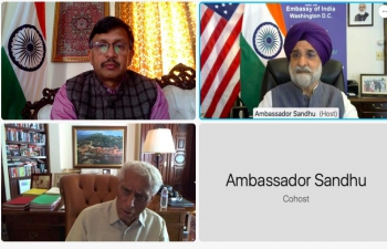 Ambassador Taranjit S Sandhu had an engaging discussion with Padma Shri Dr. Romesh Wadhwani on strengthening US-India relations in the areas of IT, AI, Healthcare and Education.  Dr. Wadhwani detailed the activities of Wadhwani Institute of Technology and Policy and Wadhwani Foundation in India on upskilling, etc.  Ambassador appreciated Wadhwani Foundation's philanthropic work and also in the field of skilling/ upskilling India's youth in various sectors.  Consul General Dr. T.V. Nagendra Prasad joined the conversation.